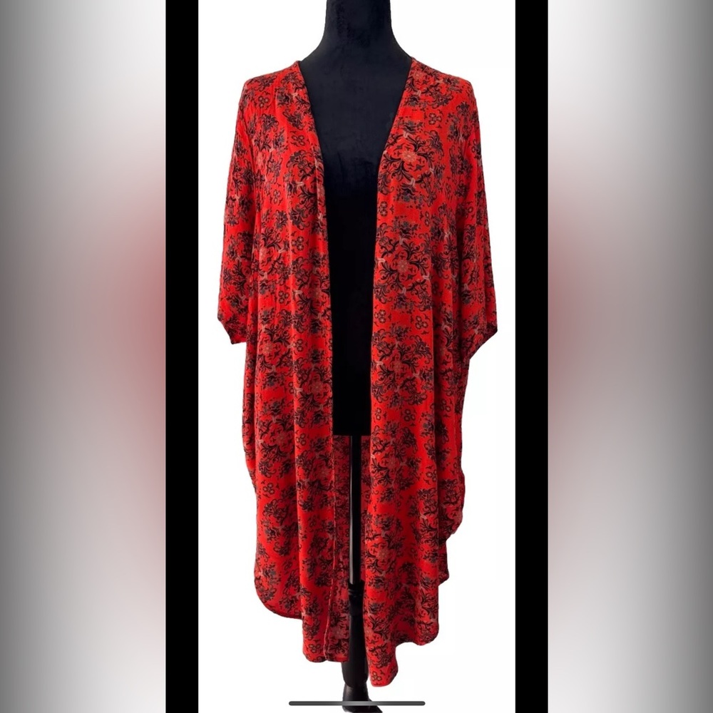 Torrid 00/0 medium/Lg ladies rayon‎ orange floral overlay duster Relaxed kimono